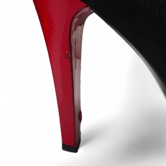 Stuart Weitzman Suede Peep Toe Heels Black / Red Women's 9N (Narrow) - Picture 12 of 12